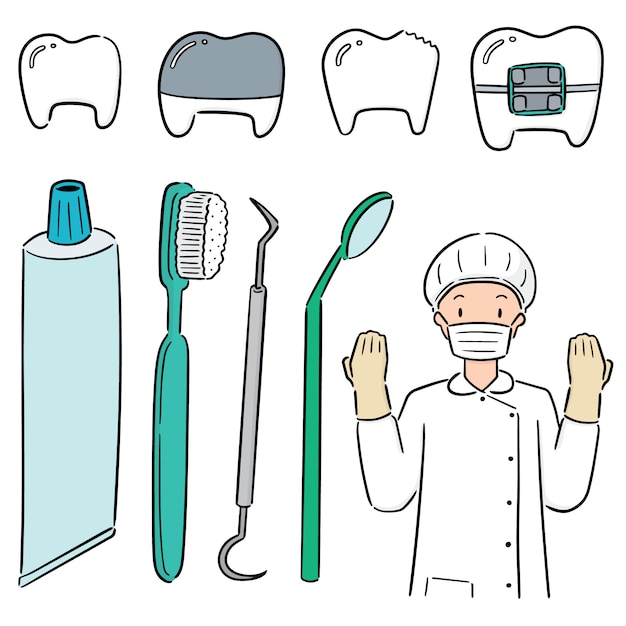 Download Set of dentist and dental equipment | Premium Vector