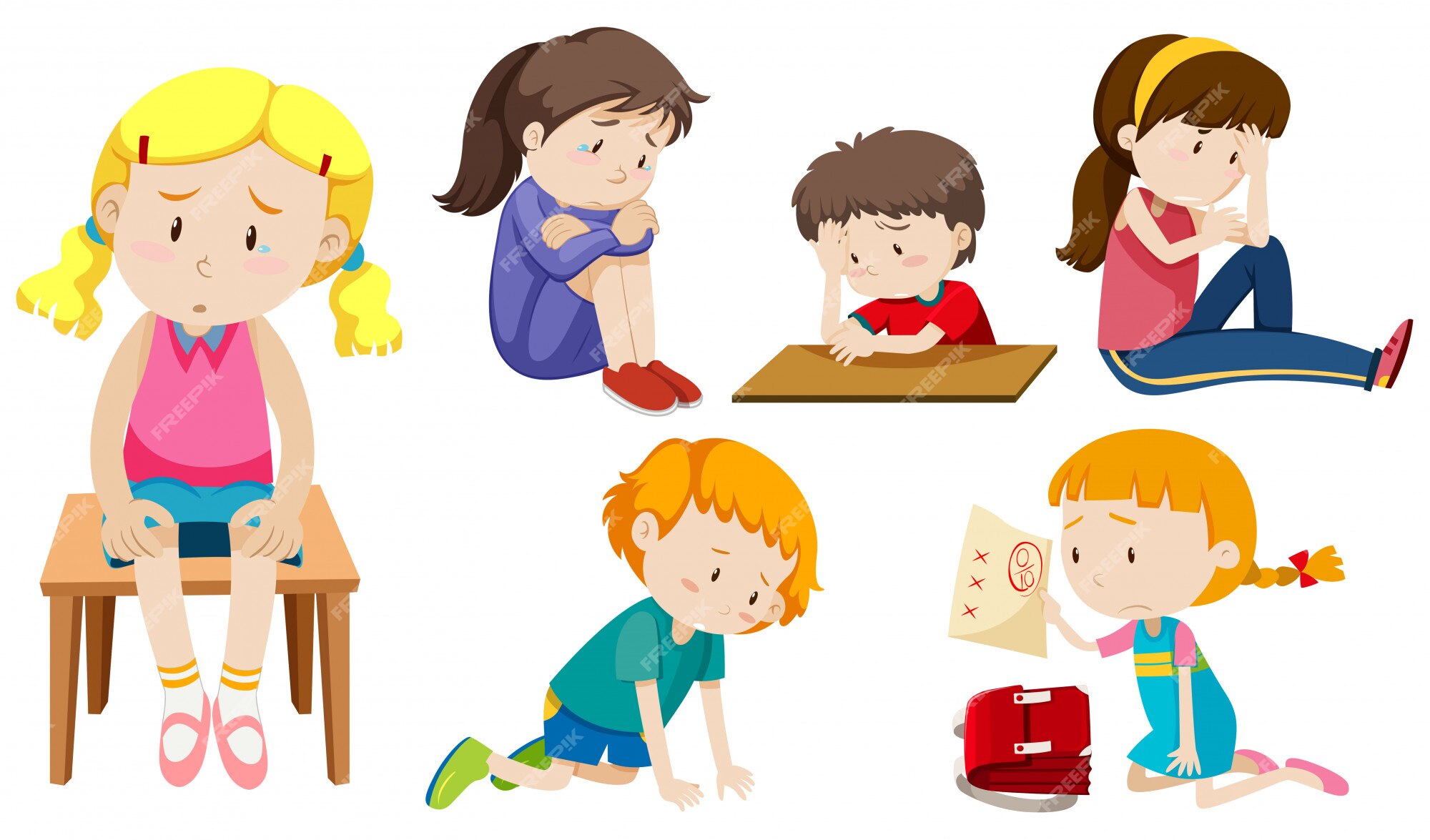 Premium Vector | Set of depressed children