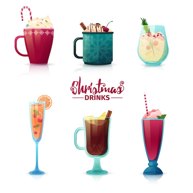 Premium Vector Set of design of christmas drinks in cartoon style