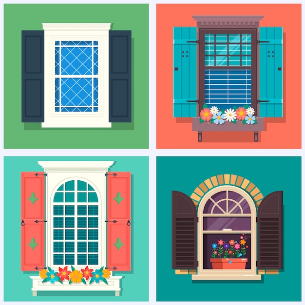 Set Of Detailed Various Colorful Windows