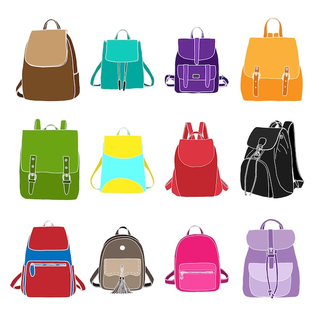 Premium Vector | Set of different bags. illustration in sketch style.