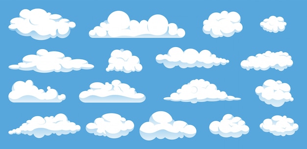 Set Of Different Cartoon Clouds Isolated On Blue Sky Premium Vector 3550