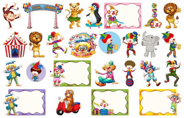 Set of different circus objects, animals and frames Premium Vector
