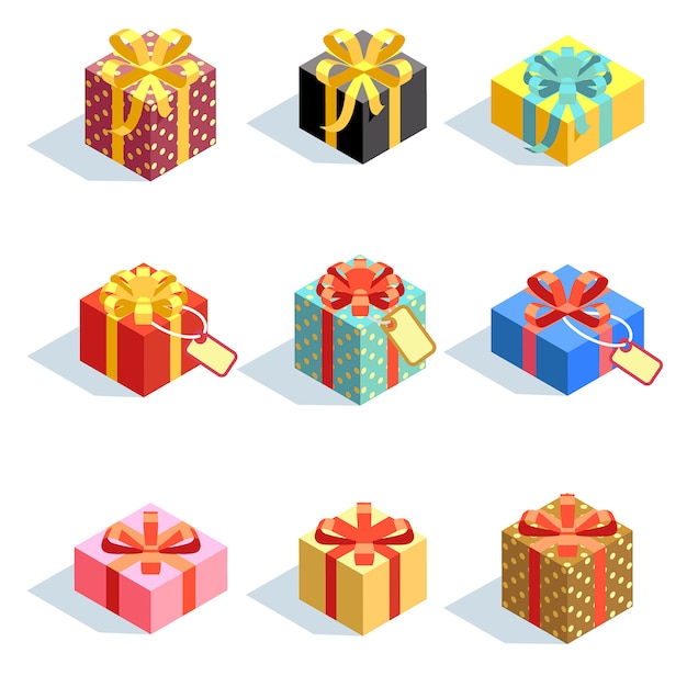 Download Set of different colored 3d giftboxes with ribbons ...