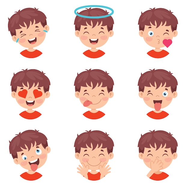 Set of different expressions of kids Premium Vector