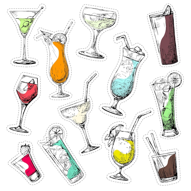 Premium Vector Set Of Different Glasses Different Cocktails