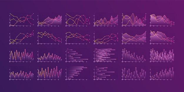 Set of different graphs and charts. infographics and diagnostics, charts and schemes. Premium Vector