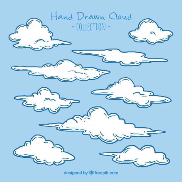 Free Vector Set of different hand drawn clouds