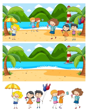 Free Vector | Set of different horizontal scenes background with doodle ...