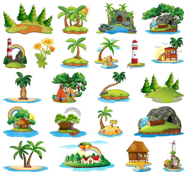 Set of different islands Free Vector