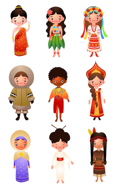Premium Vector A set of different nationality women wearing Premium Vector A set of different nationality women wearing