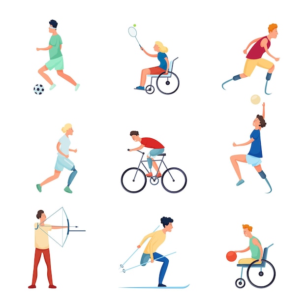 Premium Vector | Set of different people character at paralympic sport ...