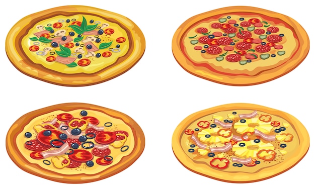 Premium Vector | Set of different pizzas. italian fast food in cartoon ...