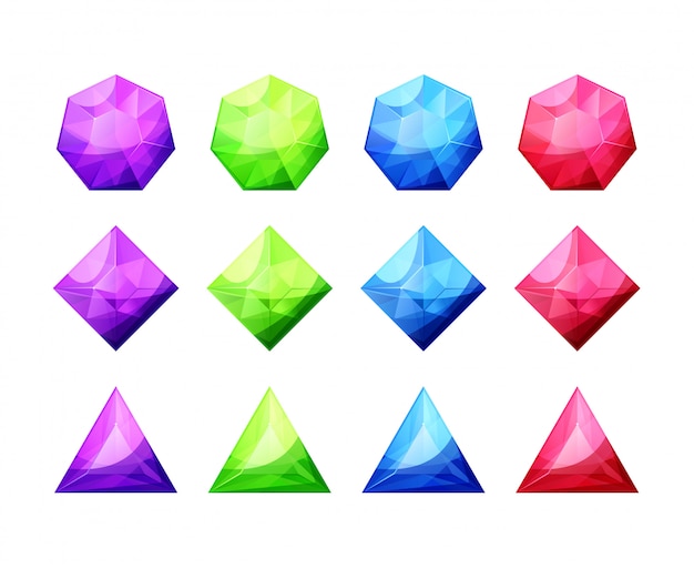 Premium Vector | Set of different shaped crystals, gemstones, diamonds ...