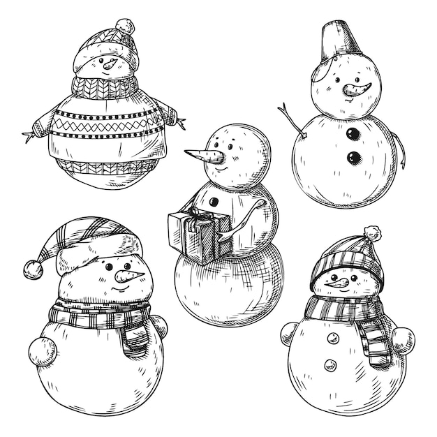 Premium Vector | Set of different snowmen isolated on white background ...