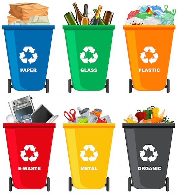 Premium Vector | Set of different trash bin