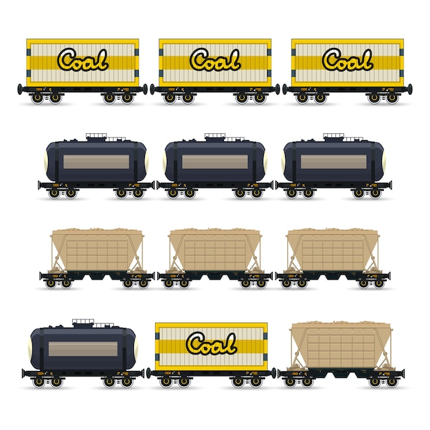 Premium Vector | Set of different types of freight wagon, isolated