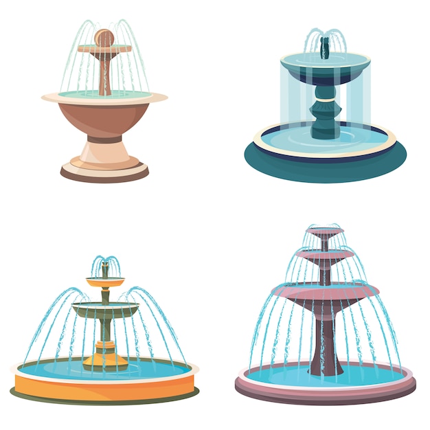 Premium Vector | Set Of Different Water Fountains