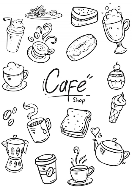 Set of doodle cafe illustration Vector | Premium Download