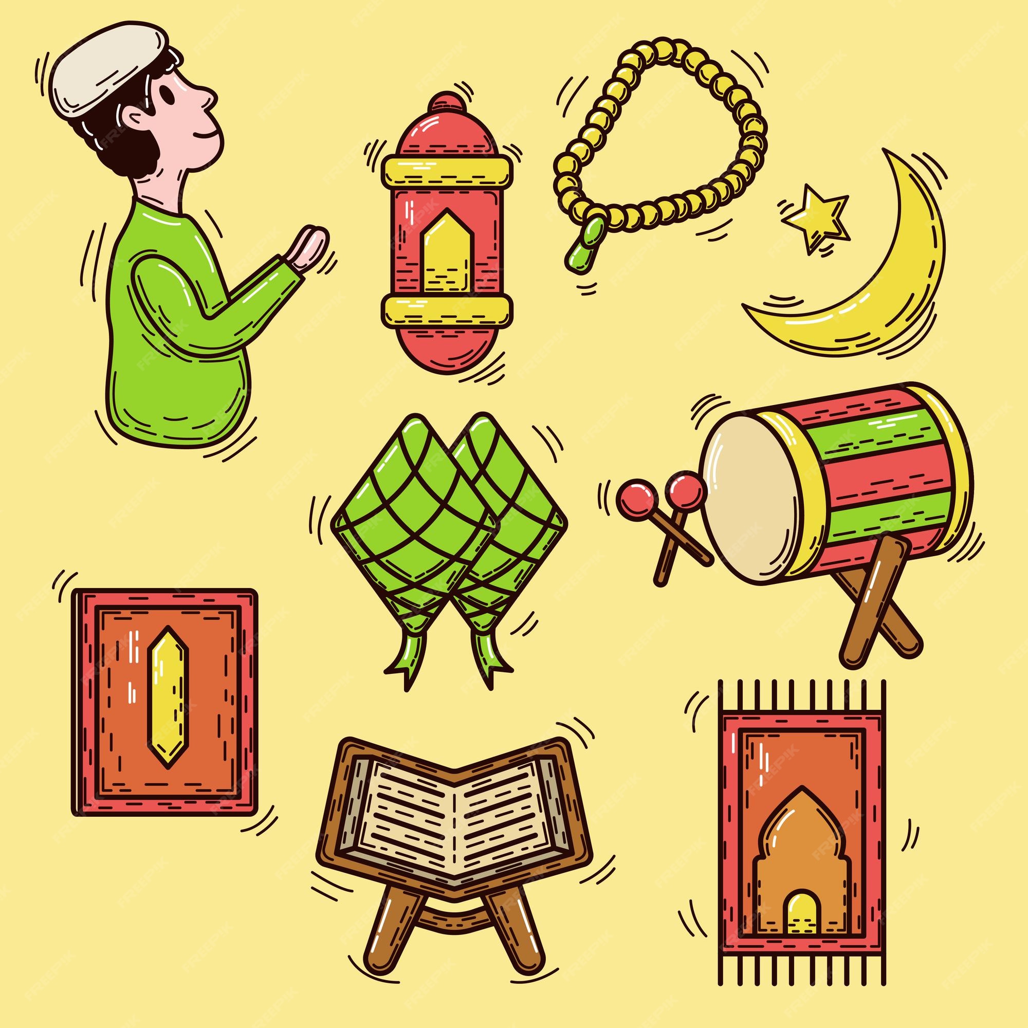 Premium Vector A set of doodles with a ramadan theme of various types