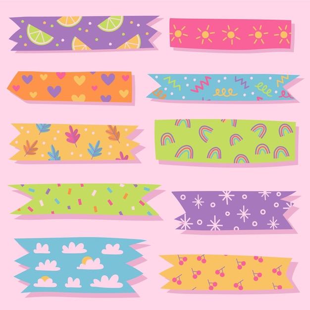 Premium Vector | Set of drawn cute washi tapes