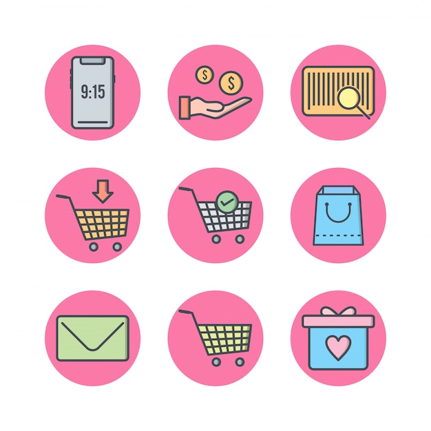 Set of e-commerce icons on white background vector isolated elements