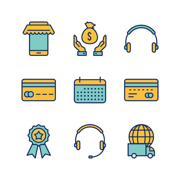 Set of e-commerce icons on white background vector isolated elements