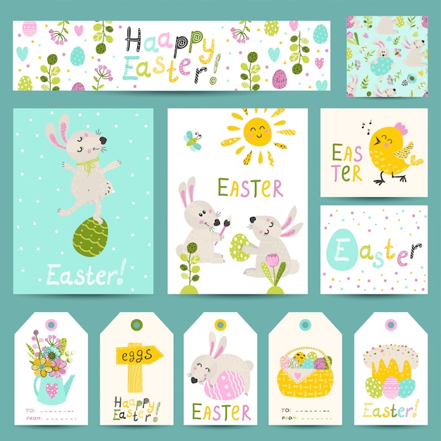 Premium Vector | Set of easter labels