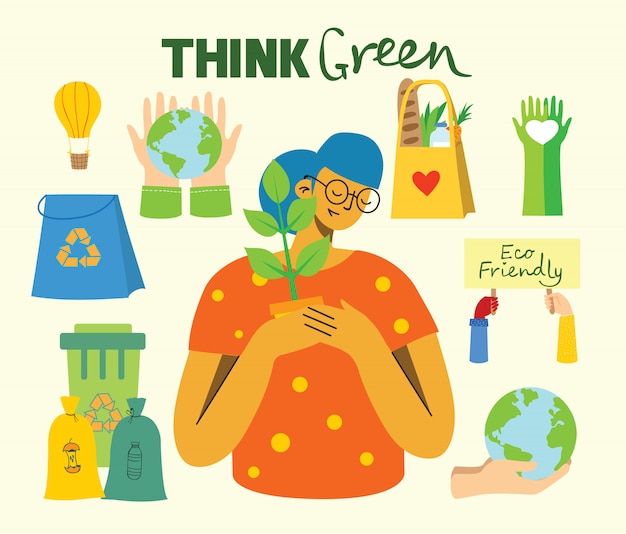 Premium Vector | Set Of Eco Save Environment Pictures. People Taking ...