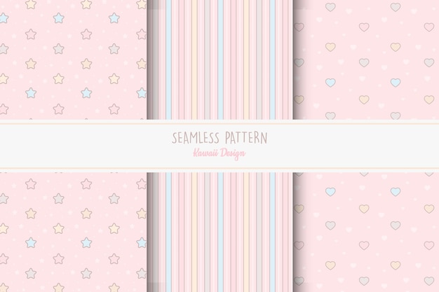 Set of editable pink girlish patterns Premium Vector