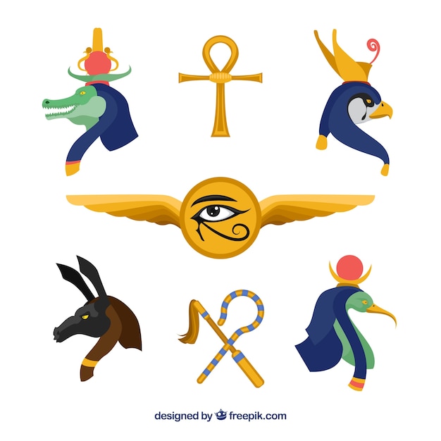 Free Vector | Set of egypt gods and symbols