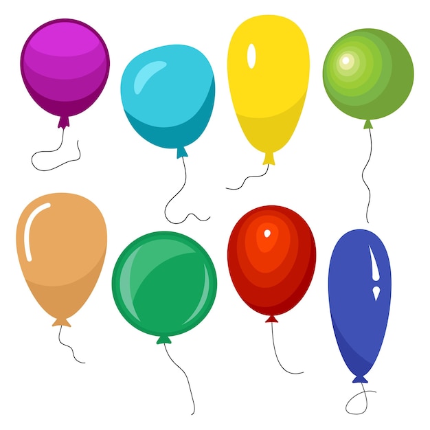 Premium Vector | Set of eight colorful balloons with a string isolated ...