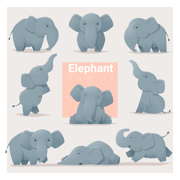 Download Set of elephant family | Premium Vector