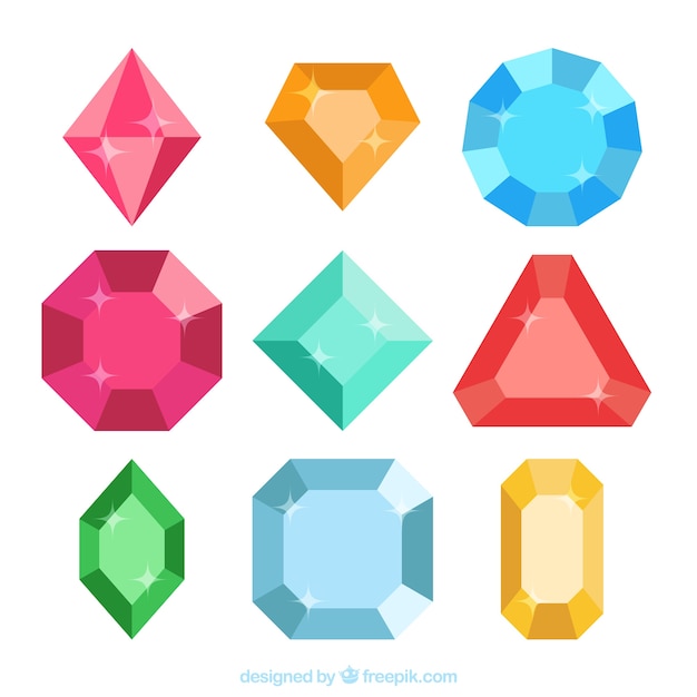 Free Vector | Set of emeralds and colored diamonds