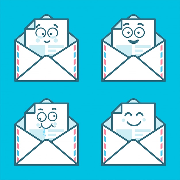 Set of emoji messages in letters. concept of happy, new sms, chat. Premium Vector