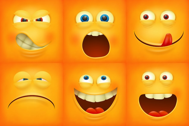 Set of emoticons yellow faces emoji characters icons Premium Vector