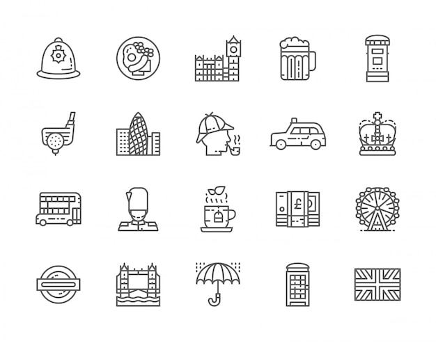 Set of english culture line icons. Vector | Premium Download