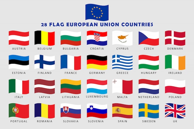 Premium Vector | Set of european union countries wave flags