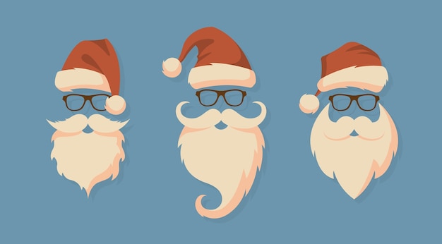 Download Premium Vector Set Of Faces With Santa Hats Mustache And Beards Christmas Santa Design Elements
