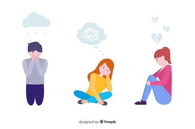 Set of facial expression of different emotions Free Vector