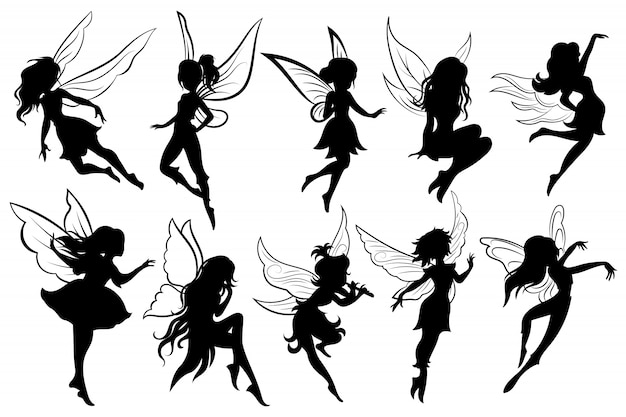 Download Premium Vector | Set of fairies. collection of girls fairy silhouettes.