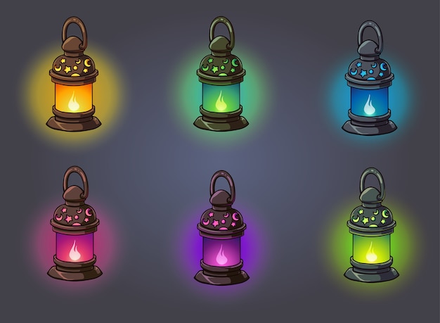 Premium Vector Set Of Fantasy Shiny Lamps