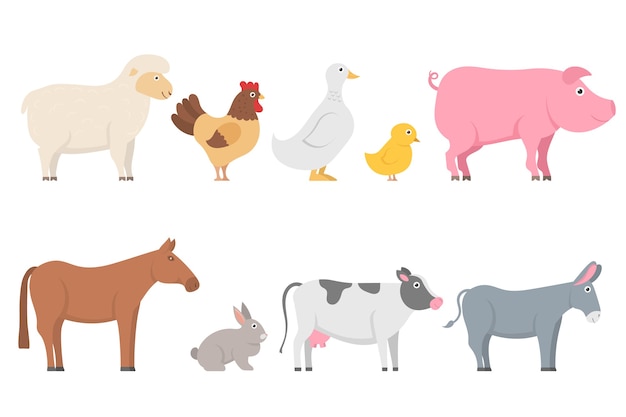 Premium Vector | Set of farm animals and birds in trendy flat style ...