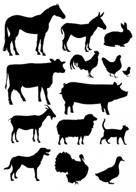 Download Premium Vector | Set farm animals silhouettes collection ...