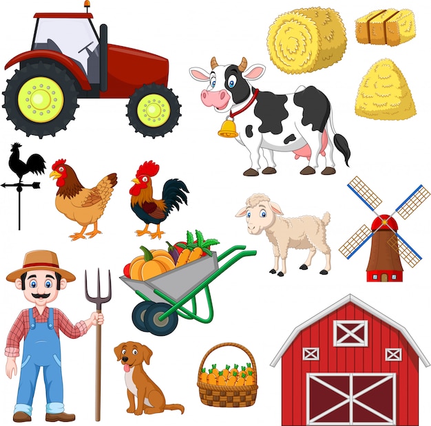Set of farming cartoon on a white Premium Vector