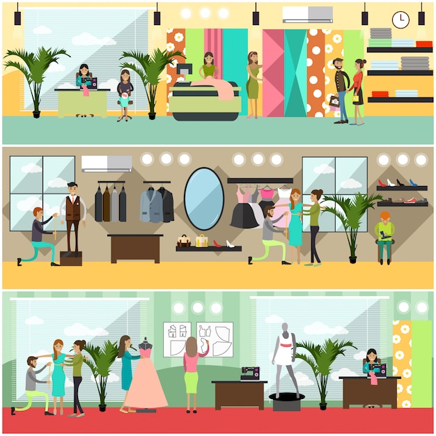 Set of fashion atelier posters, banners in flat style Premium Vector