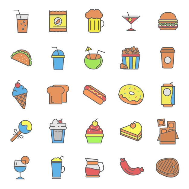 Premium Vector | Set of fast food and drink icon