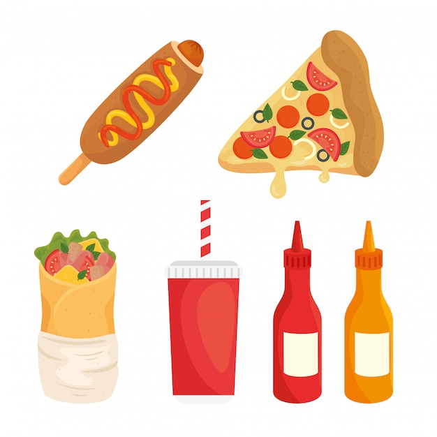 Premium Vector | Set of fast food, lunch or meal