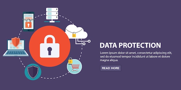 Set of felements of data protection Premium Vector
