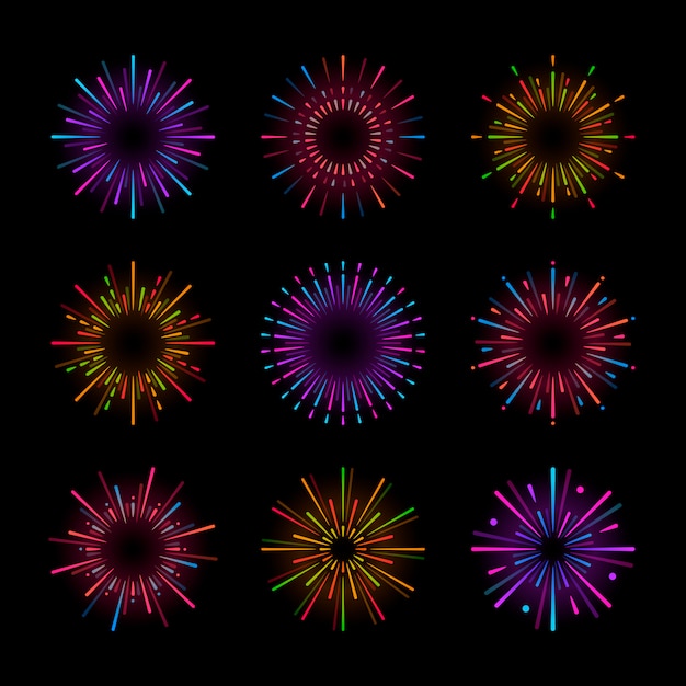 Set of firework explosion vectors Free Vector